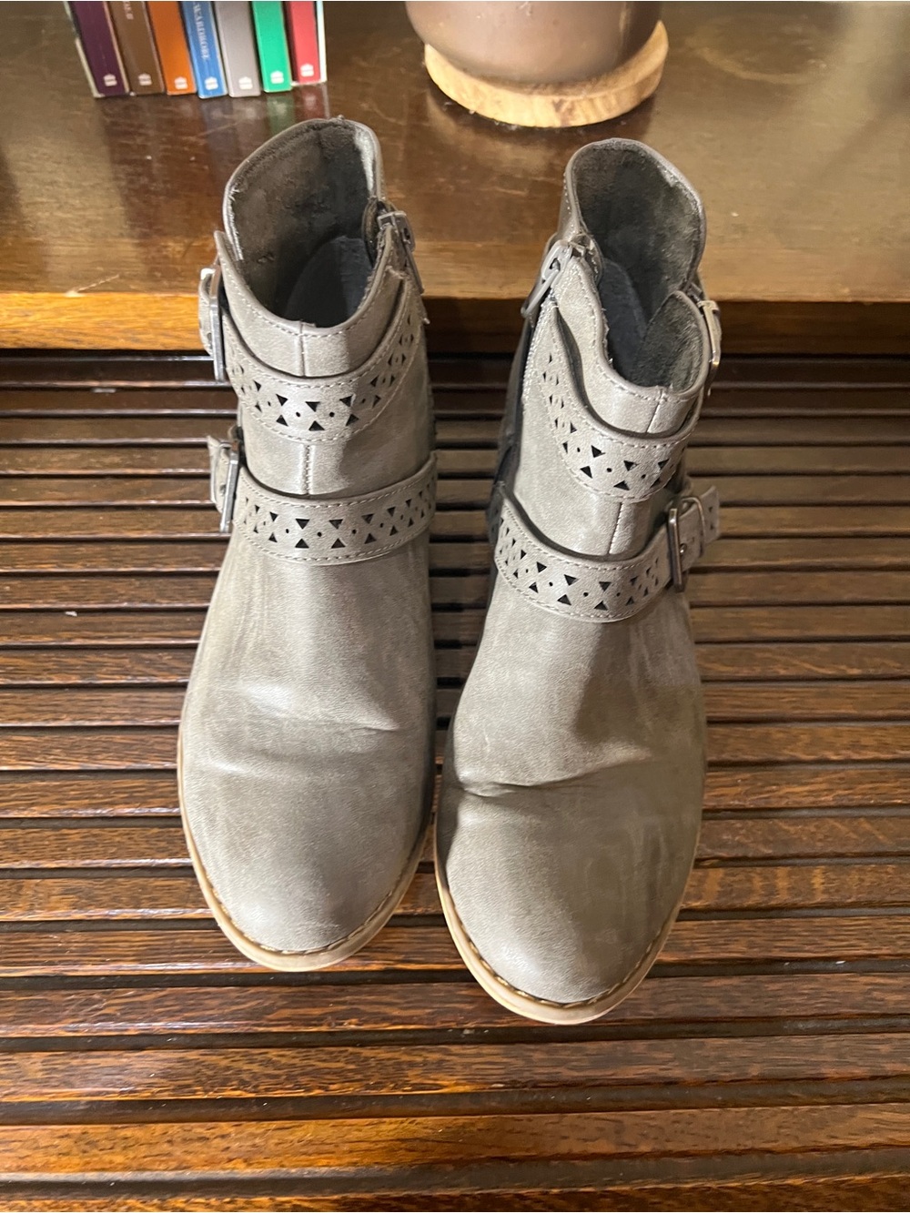 Rocket Dog Gray Perforated Strap Ankle Booties